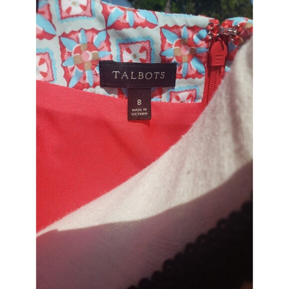 Talbot's Mixed Geo Print Fit & Flare Sleeveless Dress	Size 8 Lined Midi Cotton - Picture 10 of 16